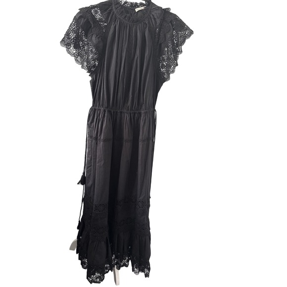 Ulla Johnson Dresses & Skirts - Ulla Johnson Black Cotton Eyelet Lace Flutter Sleeve Midi Dress Size 10